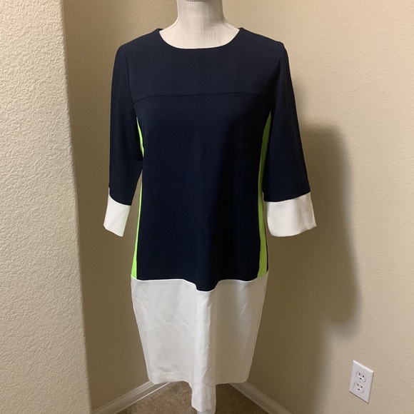 Navy neon green white color block dress - Picture 7 of 8